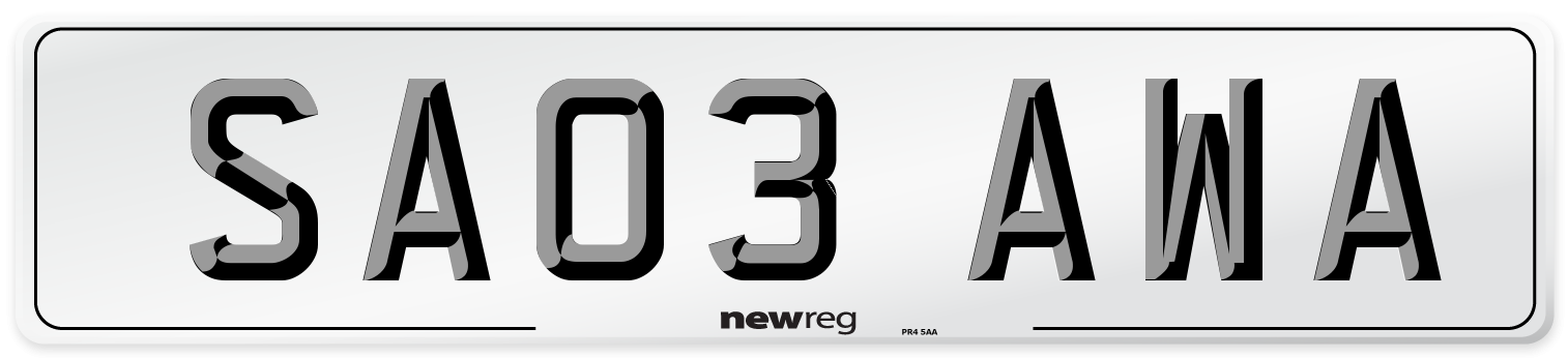 SA03 AWA Number Plate from New Reg
